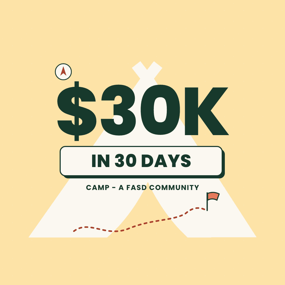 $30K in 30 Days profile picture with the CAMP tent and trail
